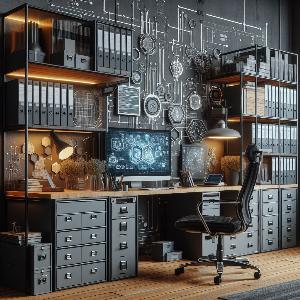 Hi-Tech Home Office Design Ideas with file cabinets & industrial storage boxes -2